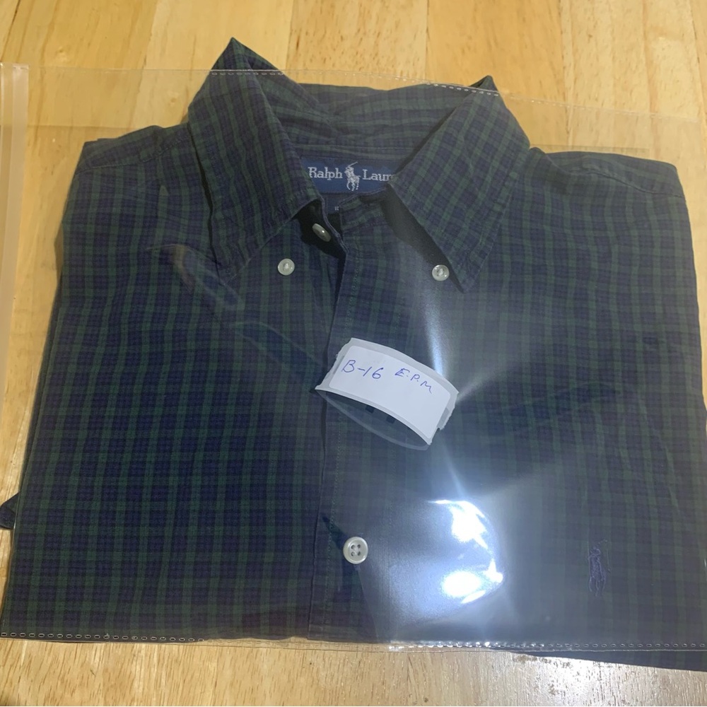 Polo Ralph Lauren Blake Plaid Mens Large Button Down Long Sleeve Cotton Green/Pu - Picture 9 of 9
